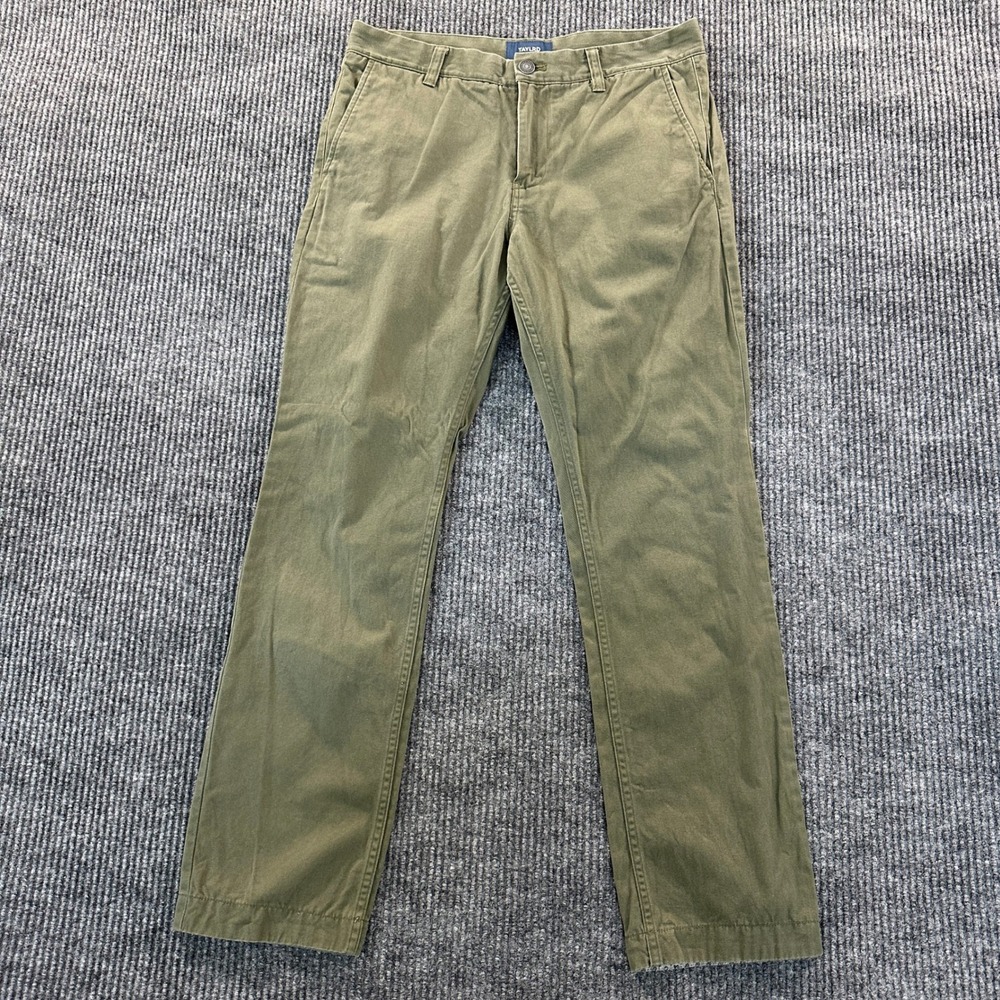 TAYLRD Mens Chino Pants 30x30 Olive Green Slim Fit Casual Workwear Cotton EUC